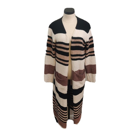 Davi & Dani Women's Cardigan Duster Sweater Neutral Stripe Size M. - Picture 1 of 6